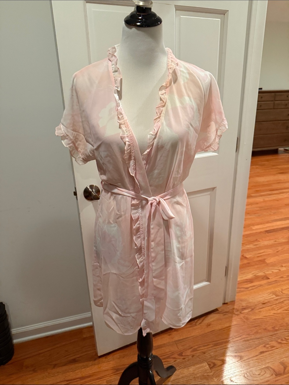 Delicate Light Pink Ruffle-Trim Wrap Robe - Picture 1 of 5